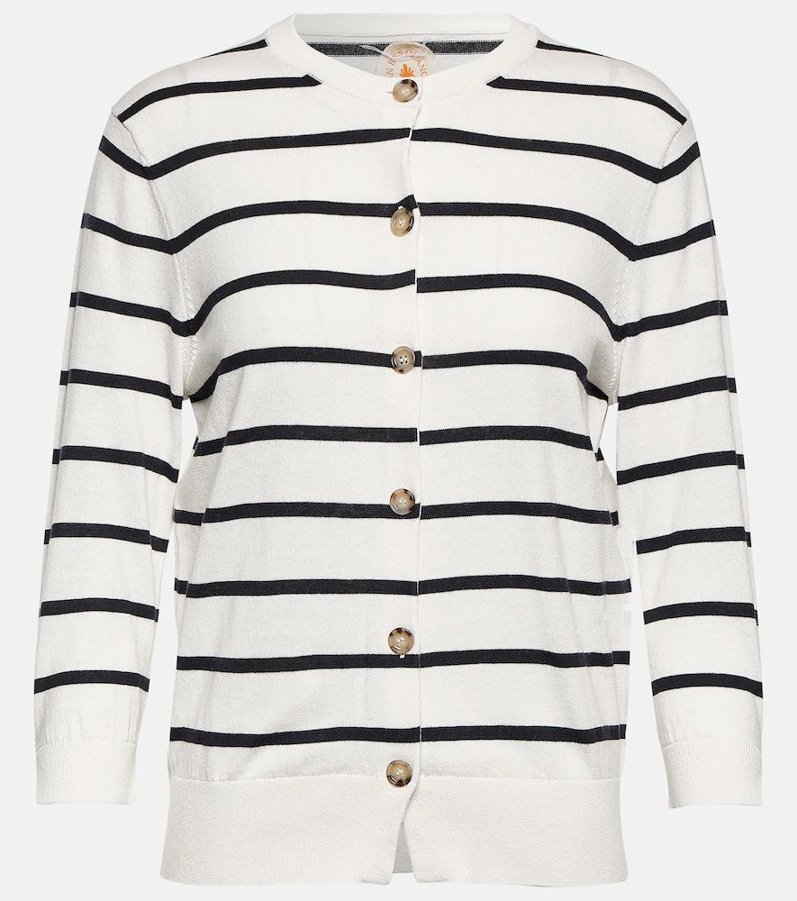 Striped cotton and cashmere cardigan