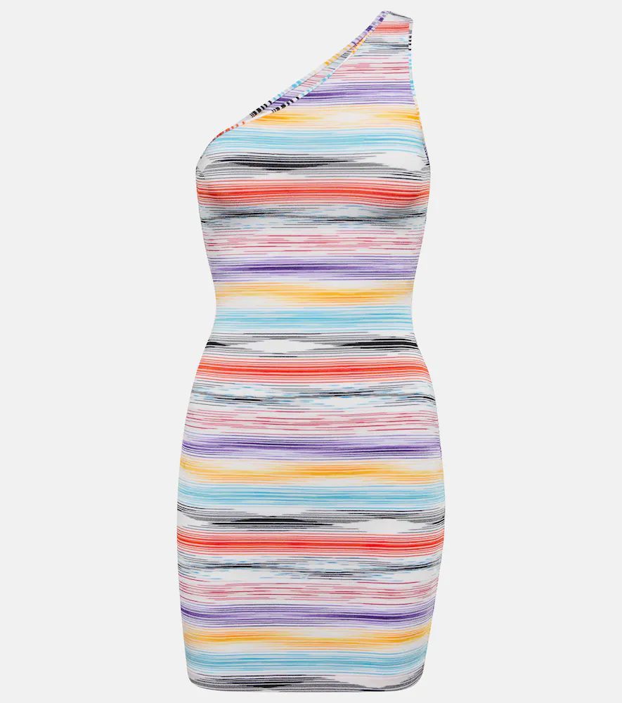 Striped one-shoulder knit minidress
