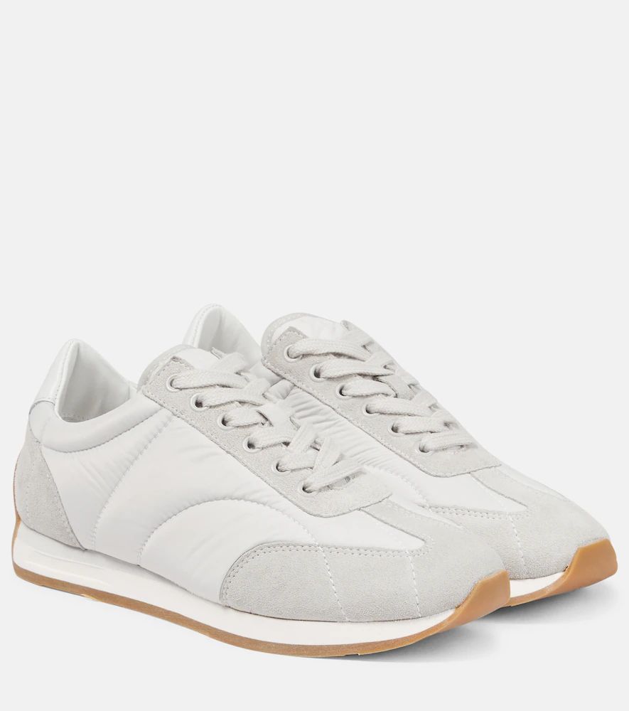 Suede-trimmed leather sneakers