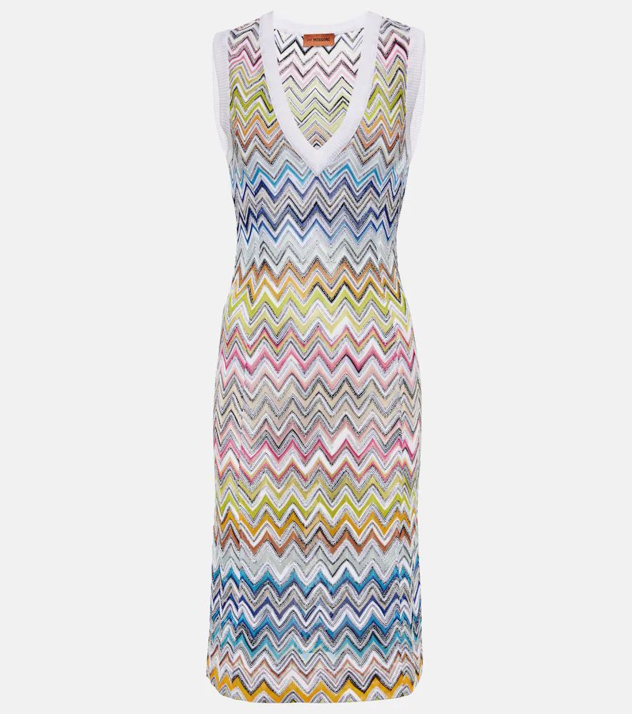 Zig-zag knit cotton-blend midi dress
