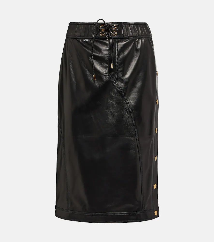 Leather midi skirt