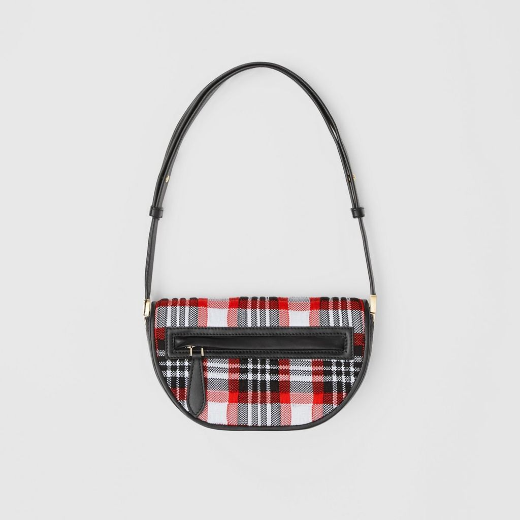 Mini Knitted Tartan and Leather Olympia Bag, Red