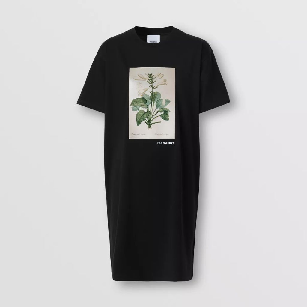 Botanical Sketch Print Cotton T-shirt Dress