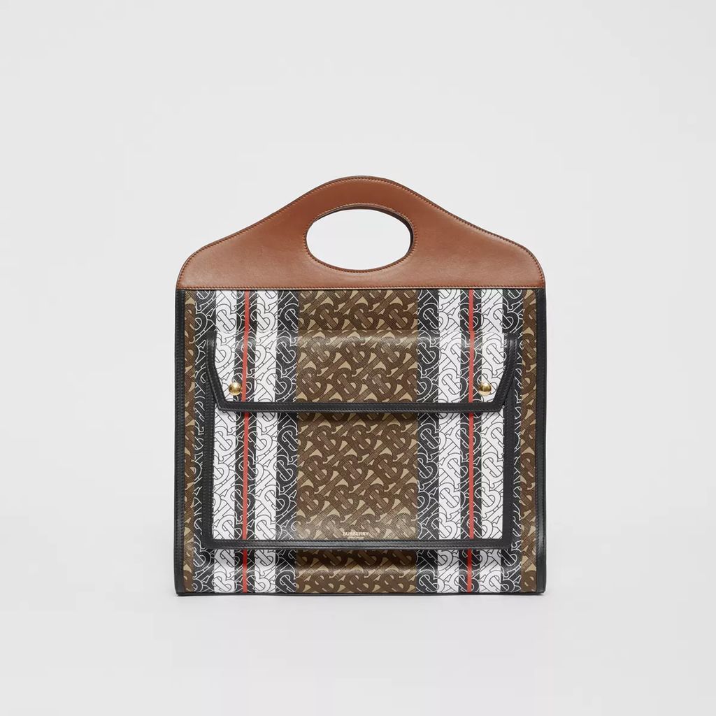 Medium Monogram Stripe E-canvas Pocket Bag, Brown