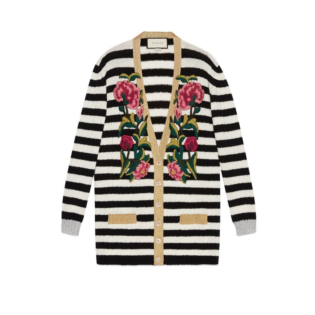 Embroidered cashmere wool oversize cardigan
