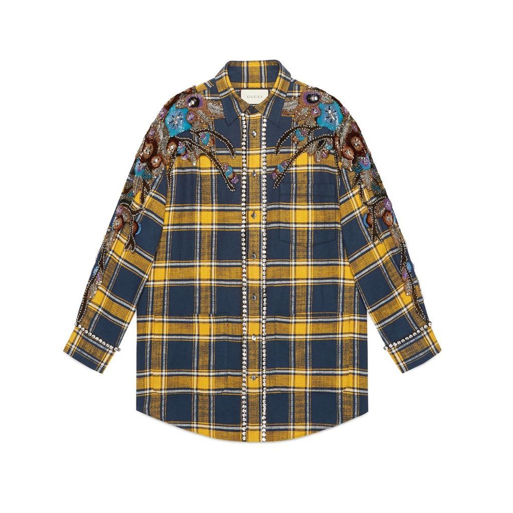 Embroidered plaid oversize shirt