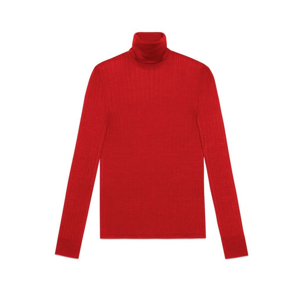 Fine silk blend polo neck knitted top