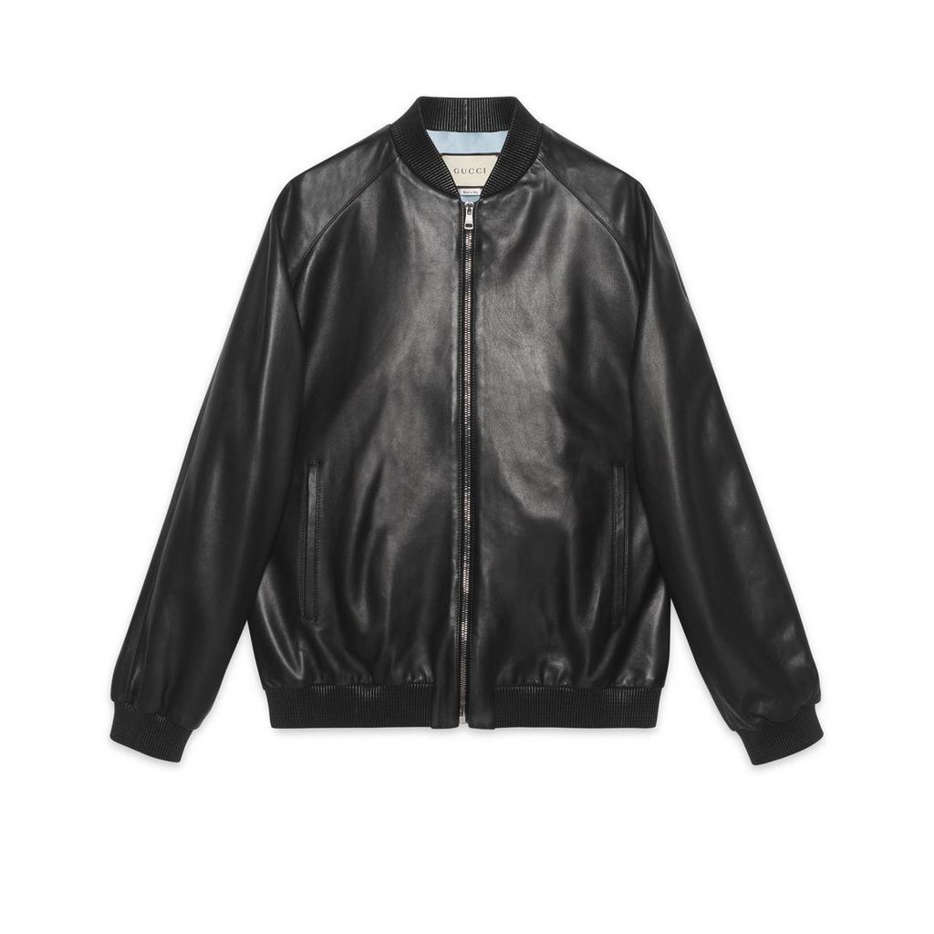 Leather bomber with Paramount logo