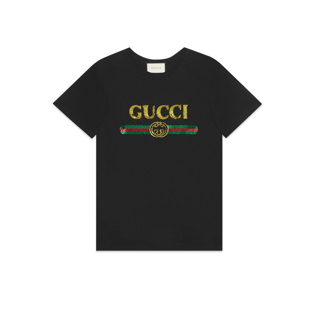 Oversize T-shirt with sequin Gucci logo