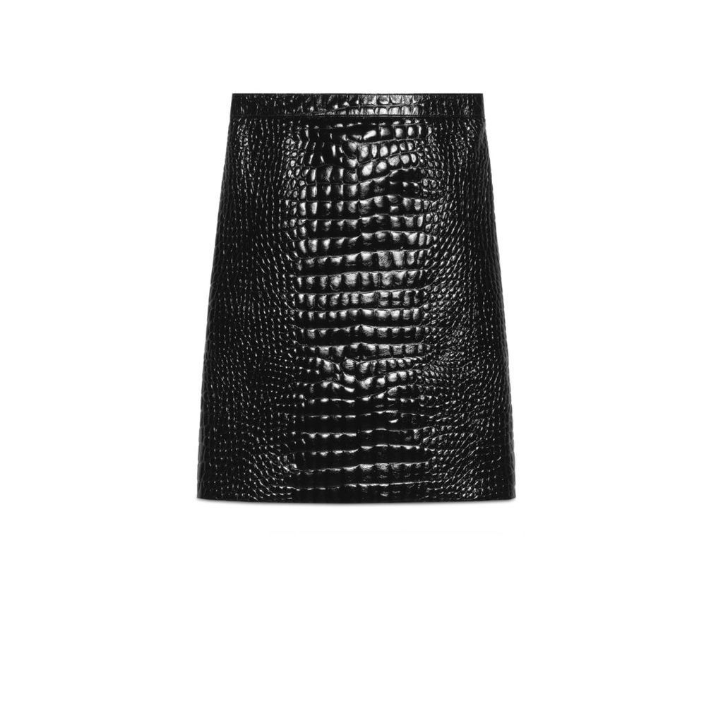 Crocodile print leather pencil skirt