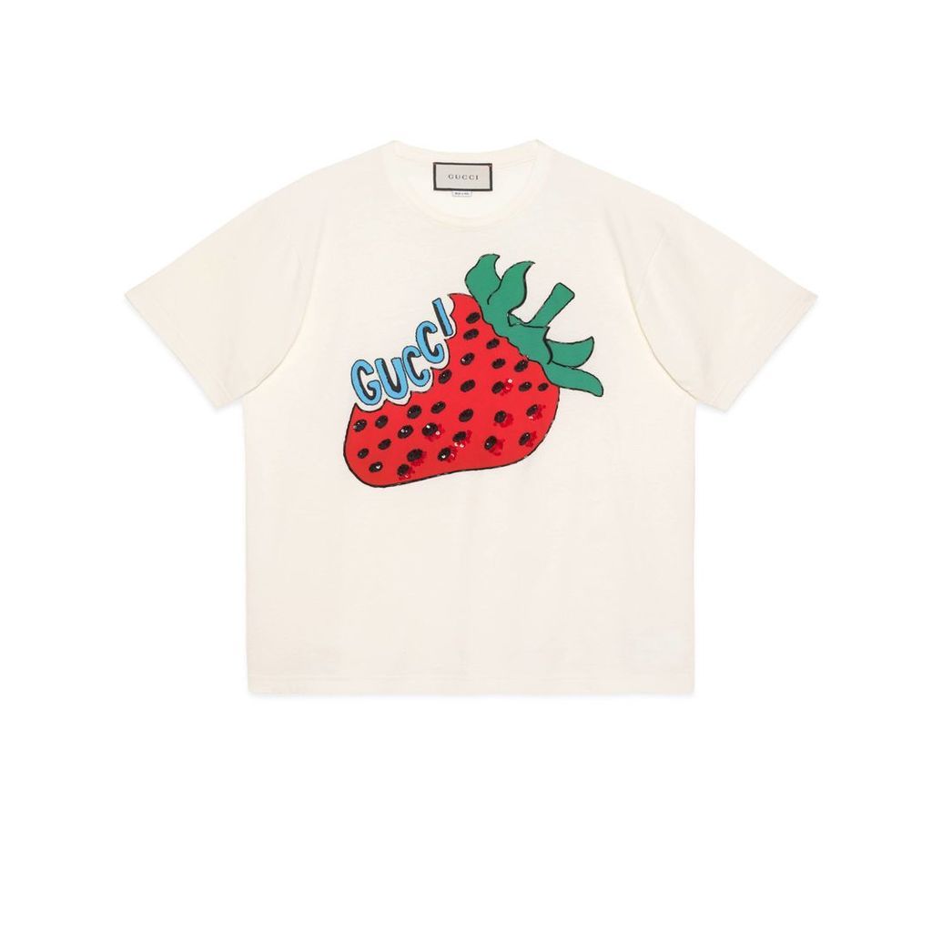 Oversize cotton T-shirt with strawberry