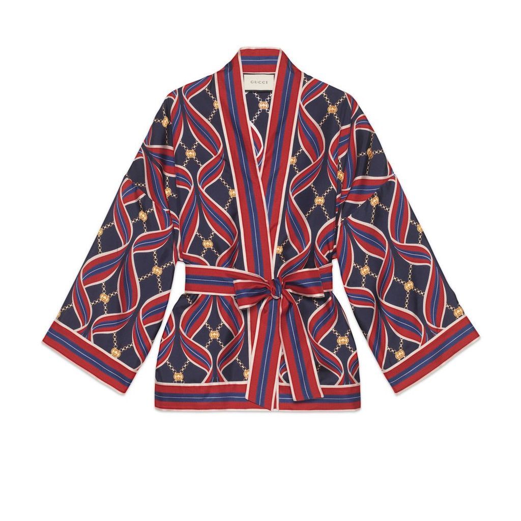 Kimono style top with Interlocking G ribbon print
