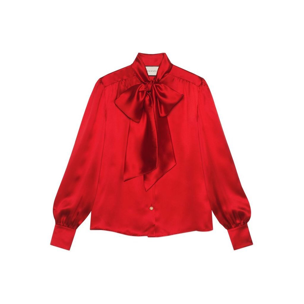 Satin shirt with neck bow