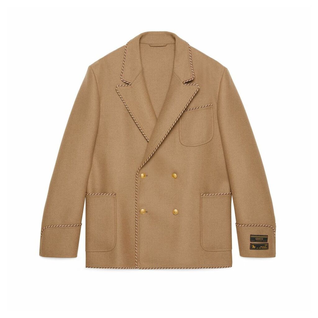 Camel jacket with sartorial labels