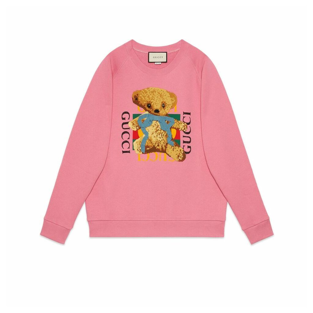 Oversize sweatshirt with Gucci logo and teddy bear