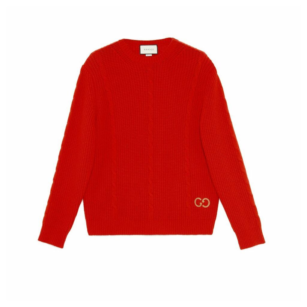 Cable knit wool jumper with GG