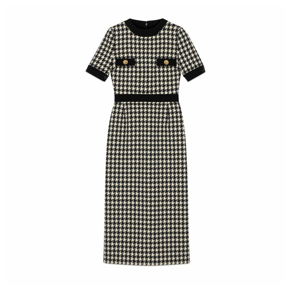 Houndstooth dress with detachable cape