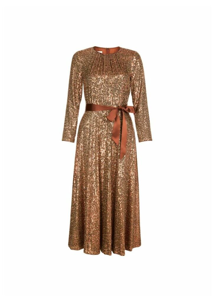 Salma Sequin Fit And Flare Dress Copper