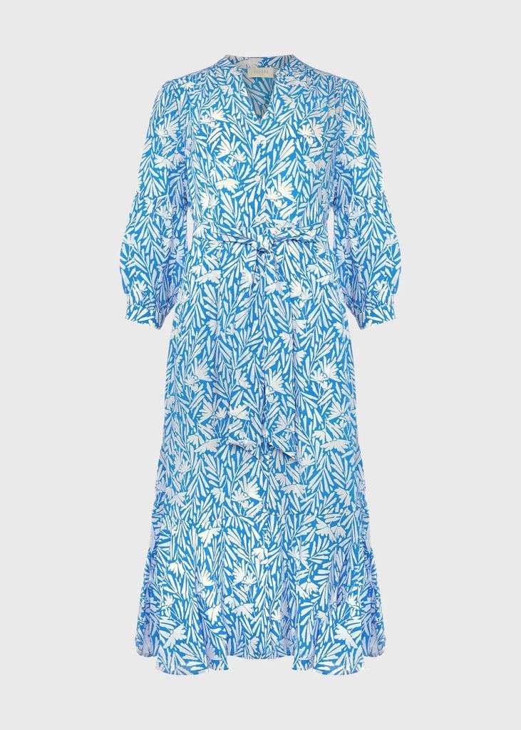 Carla Printed Midi Dress Azure Blue Wht