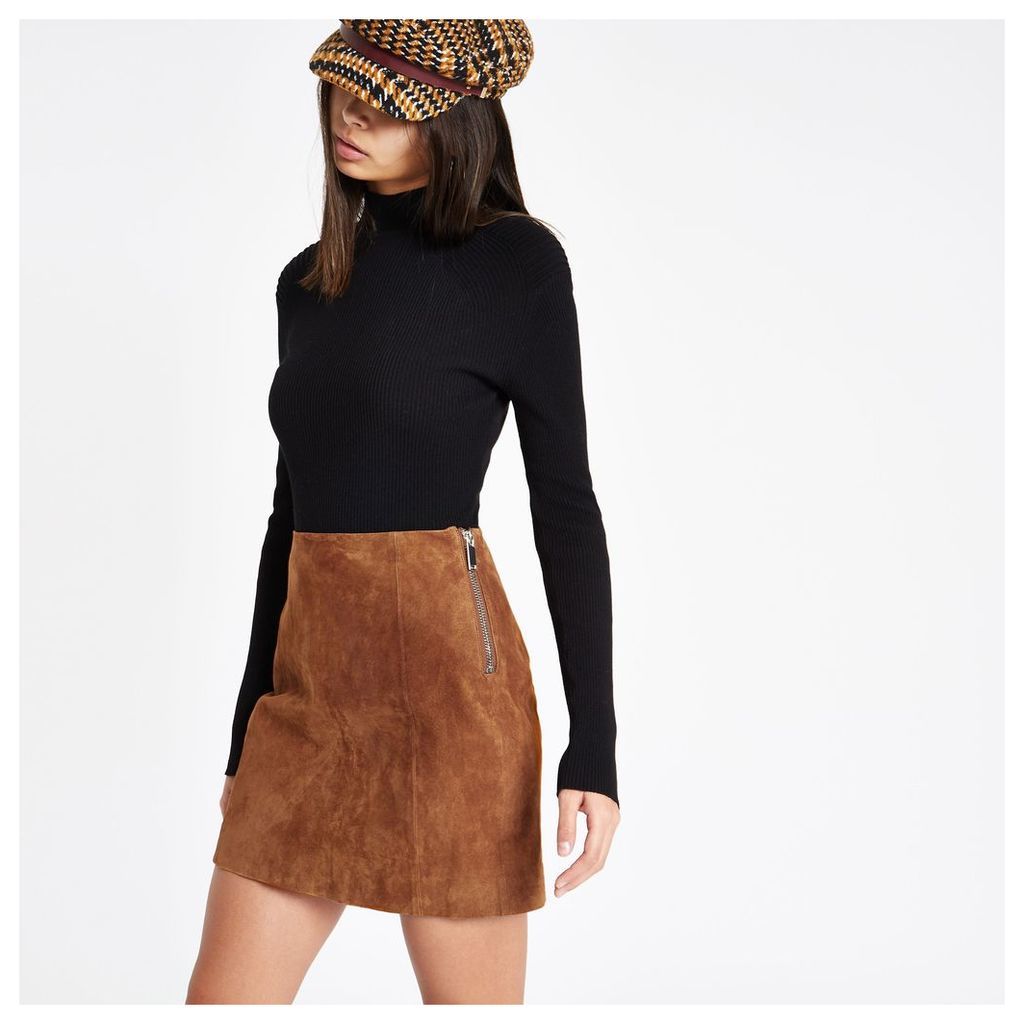 River Island Womens Brown suede A line skirt