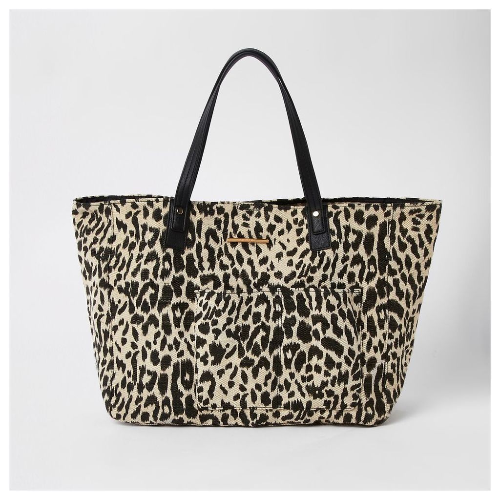 Womens White leopard print beach tote bag