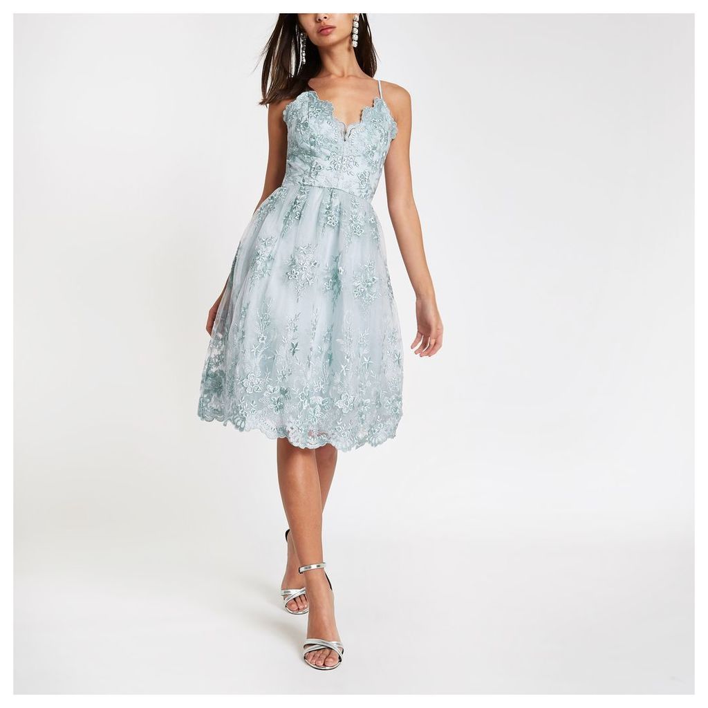 Womens Chi Chi London Blue lace floral prom dress