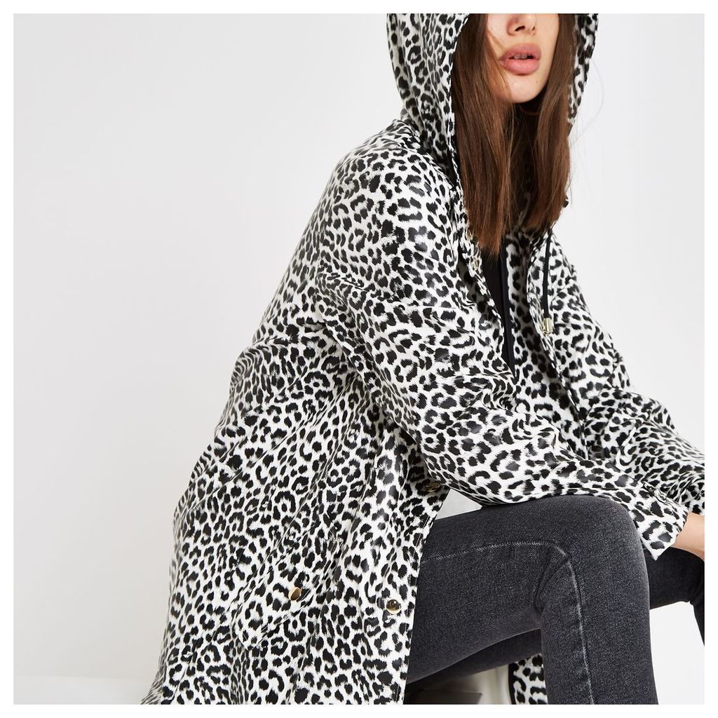 Womens White leopard print hooded raincoat