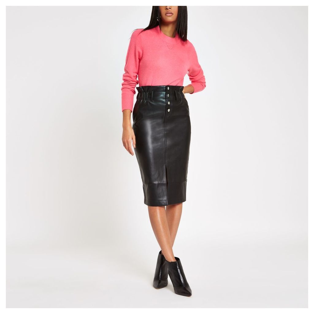 River Island Womens Black button front high waist pencil skirt