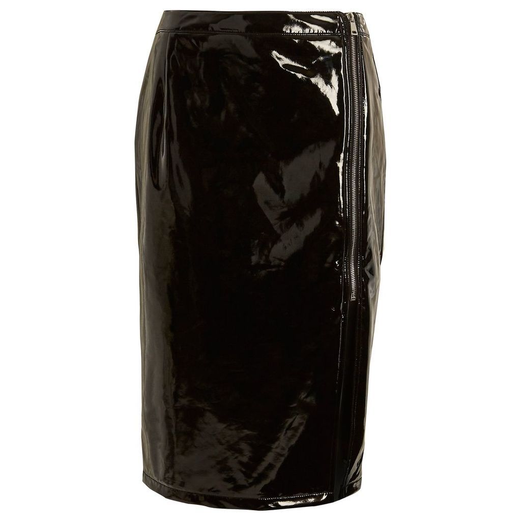 River Island Womens Black vinyl front split pencil skirt