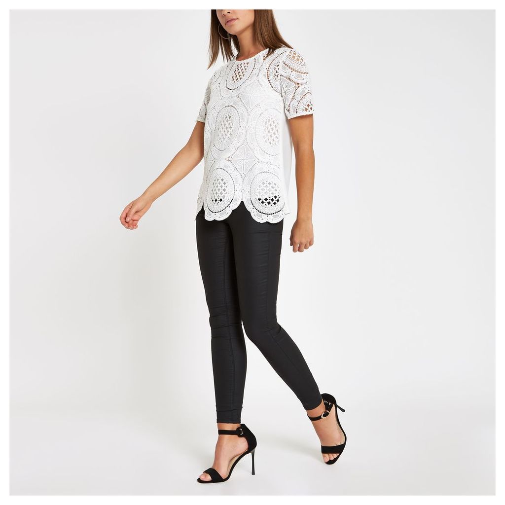 Womens White loose fit lace T-shirt