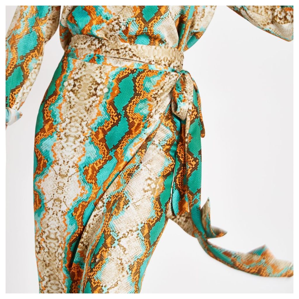 Womens Blue snake print wrap midi skirt