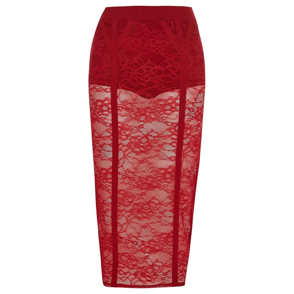 River Island Womens Red floral lace panel pencil skirt