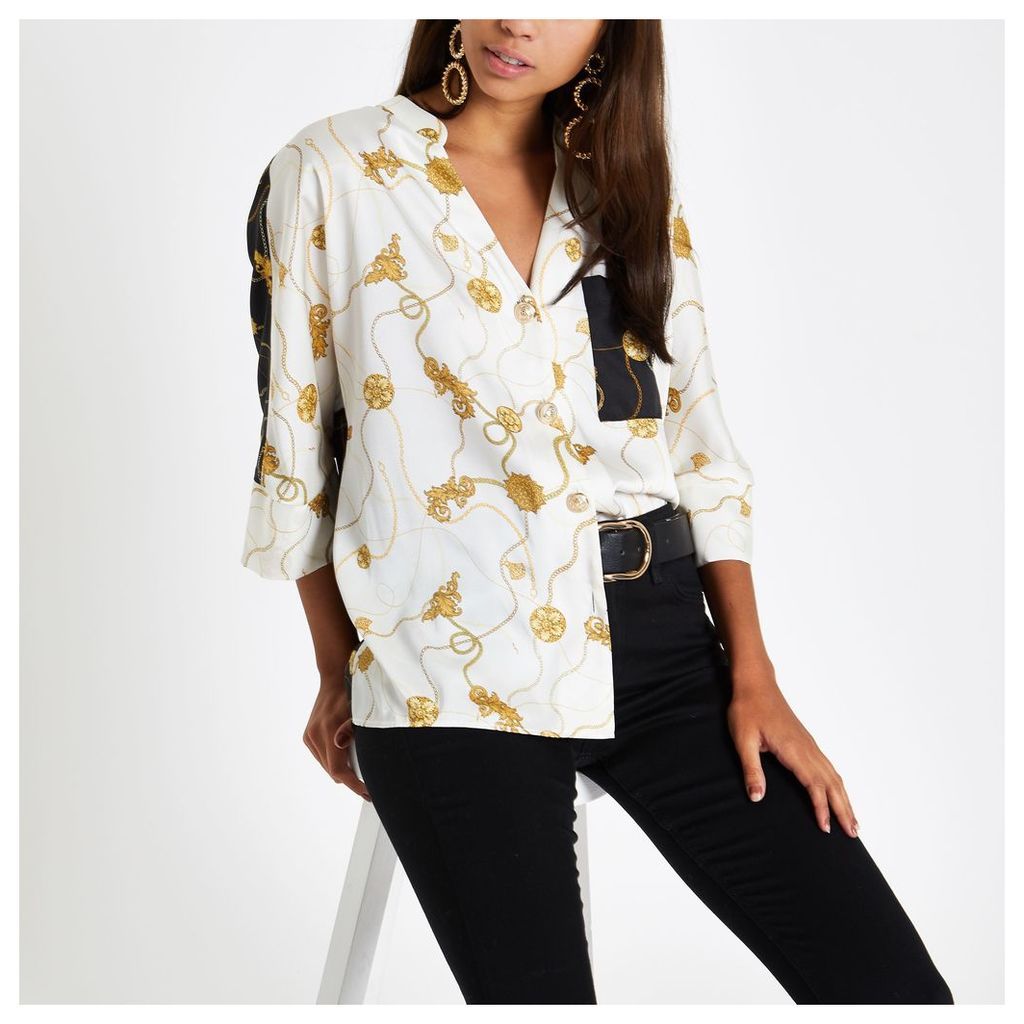 Womens Cream chain print button front blouse