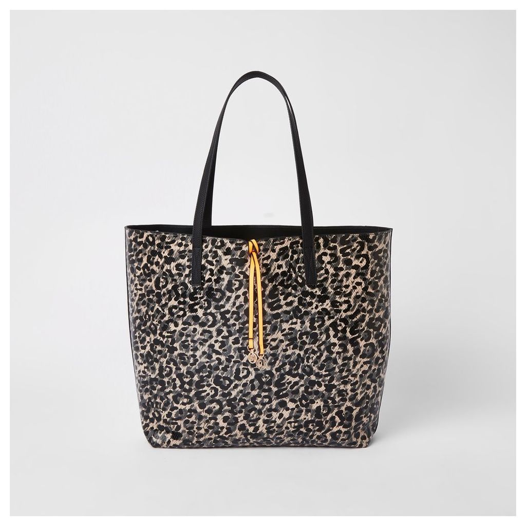 Womens Black leopard print shopper bag
