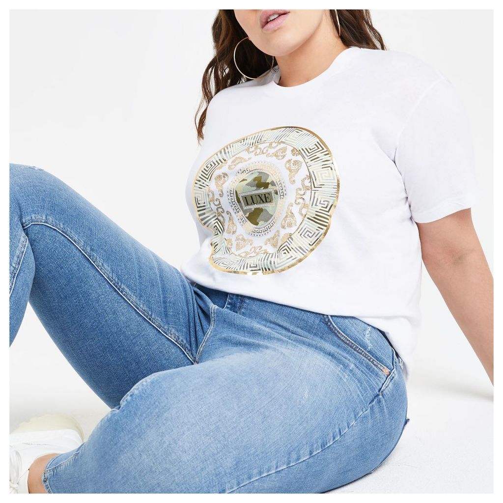 Womens Plus White circle foil print T-shirt