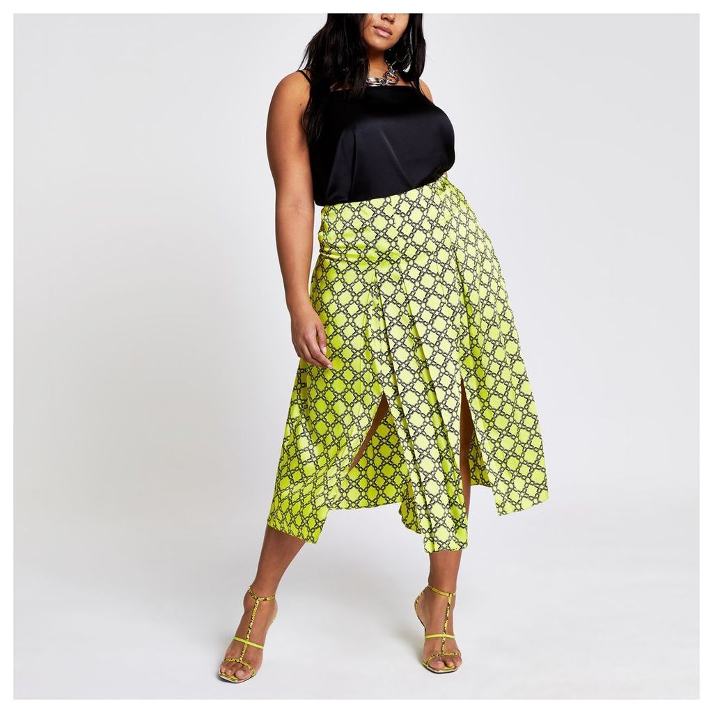 Womens Plus Green chain print pleated skirt