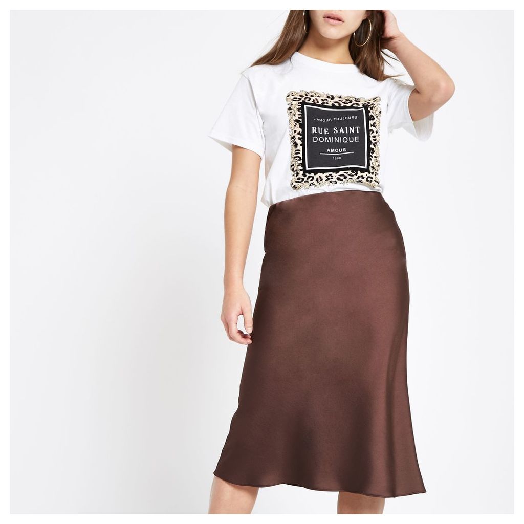 Womens Petite dark Brown bias cut midi skirt