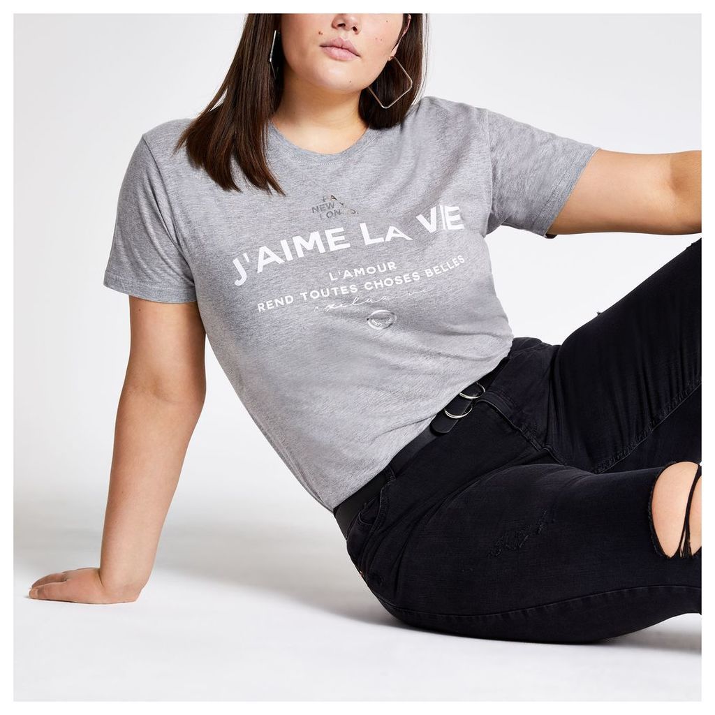 Womens Plus Grey printed T-shirt