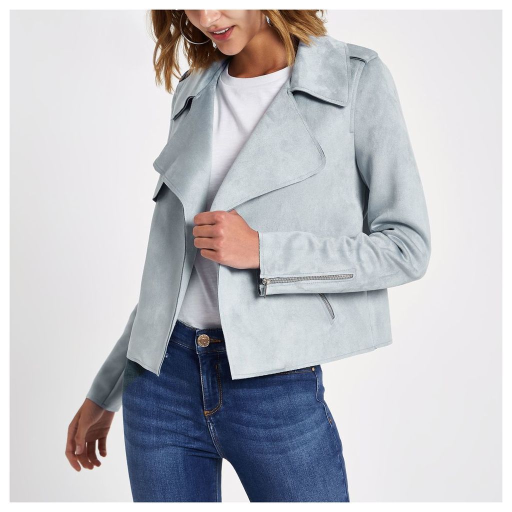 River Island Womens Light Blue faux suede cropped trench jacket