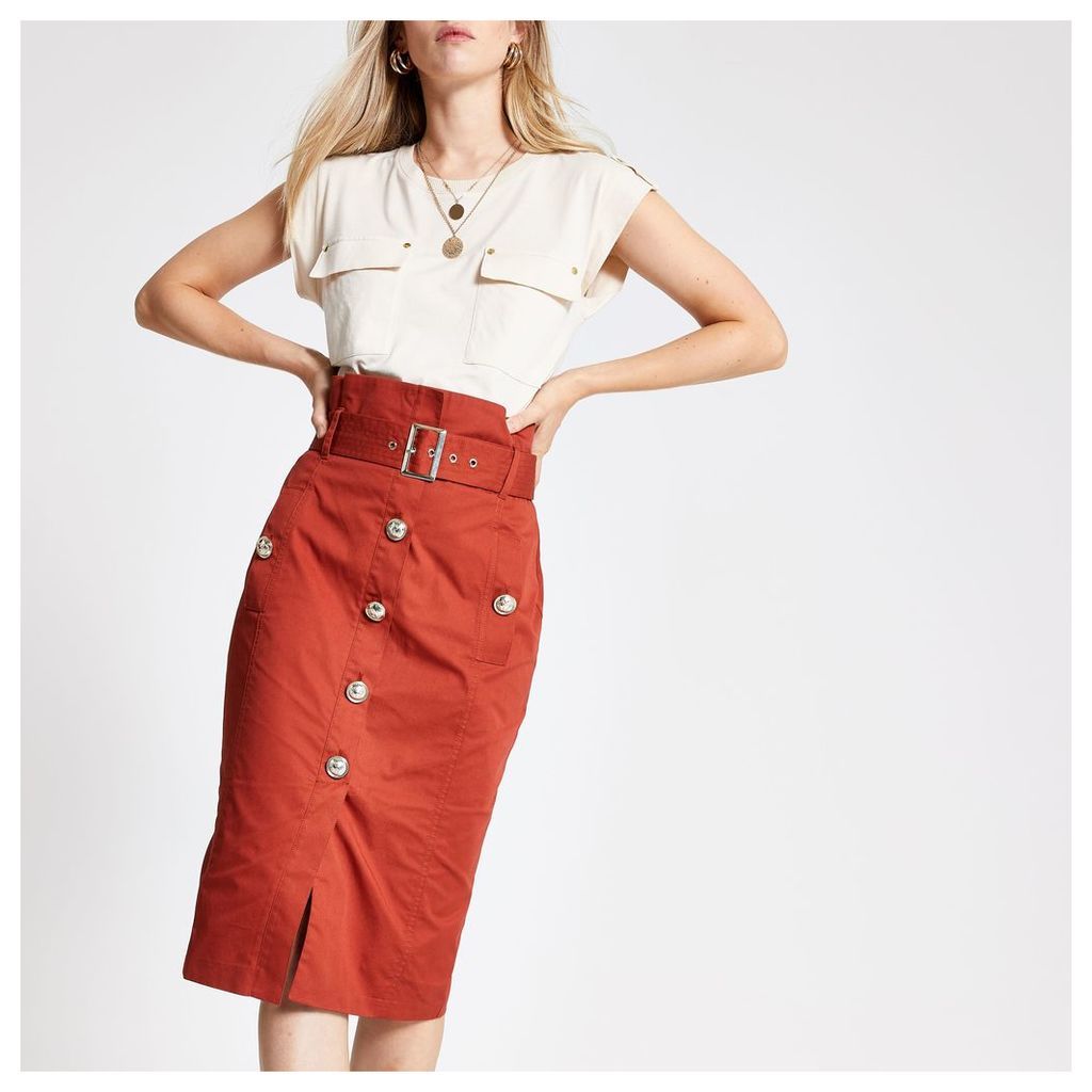 River Island Womens Rust belted pencil skirt