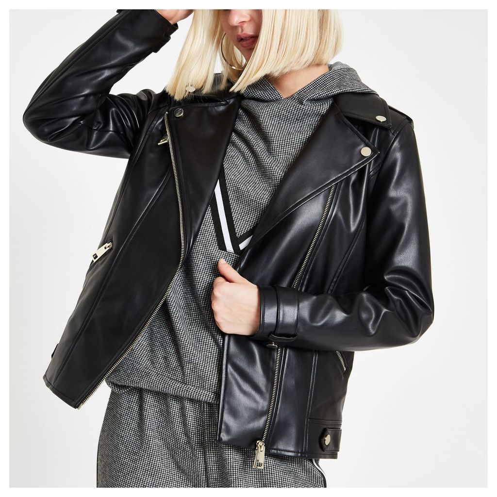 Womens Black faux leather biker jacket