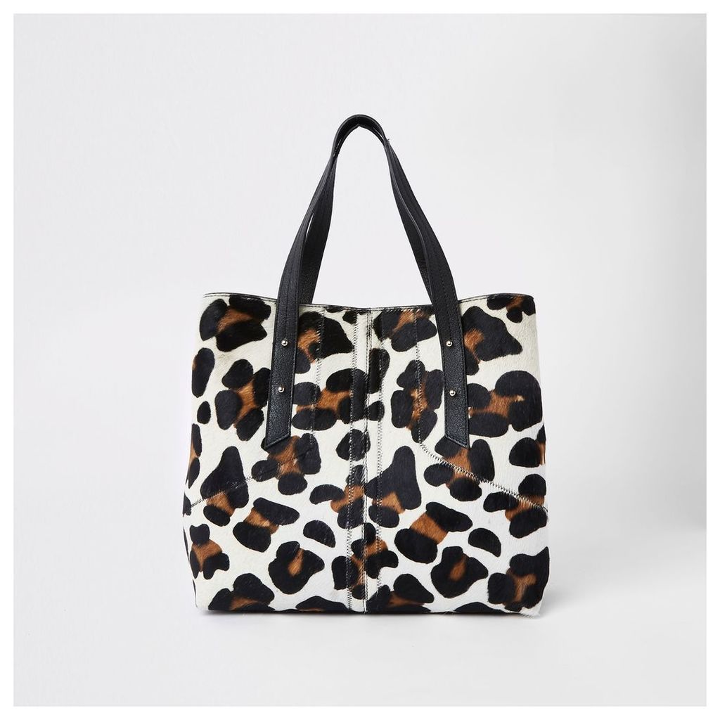 River Island Womens Beige leather leopard print slouch bag