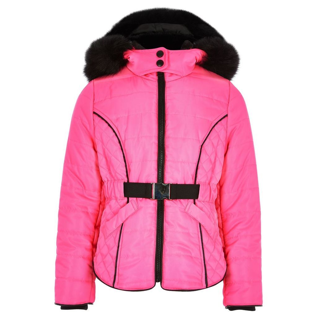 River Island Pink neon faux fur lined puffer coat