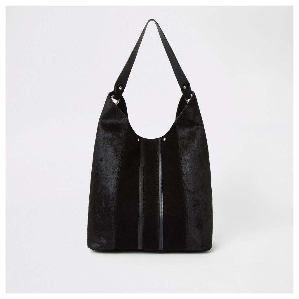 River Island Womens Black leather panel slouch bag