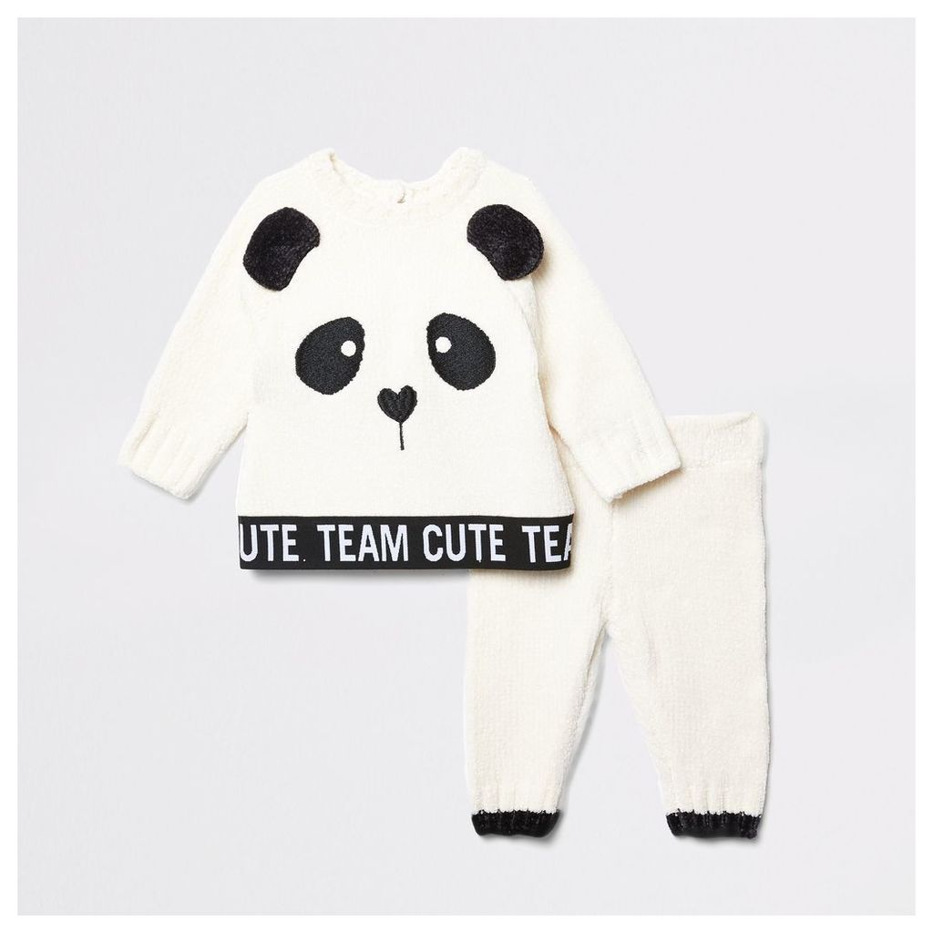 River Island Baby Cream panda chenillie jumper outfit
