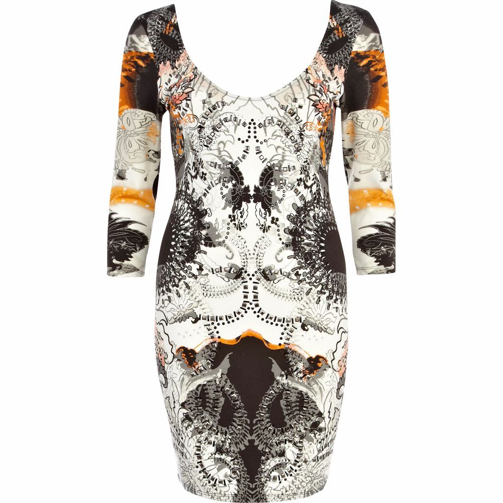 Womens Orange abstract embellished bodycon dress