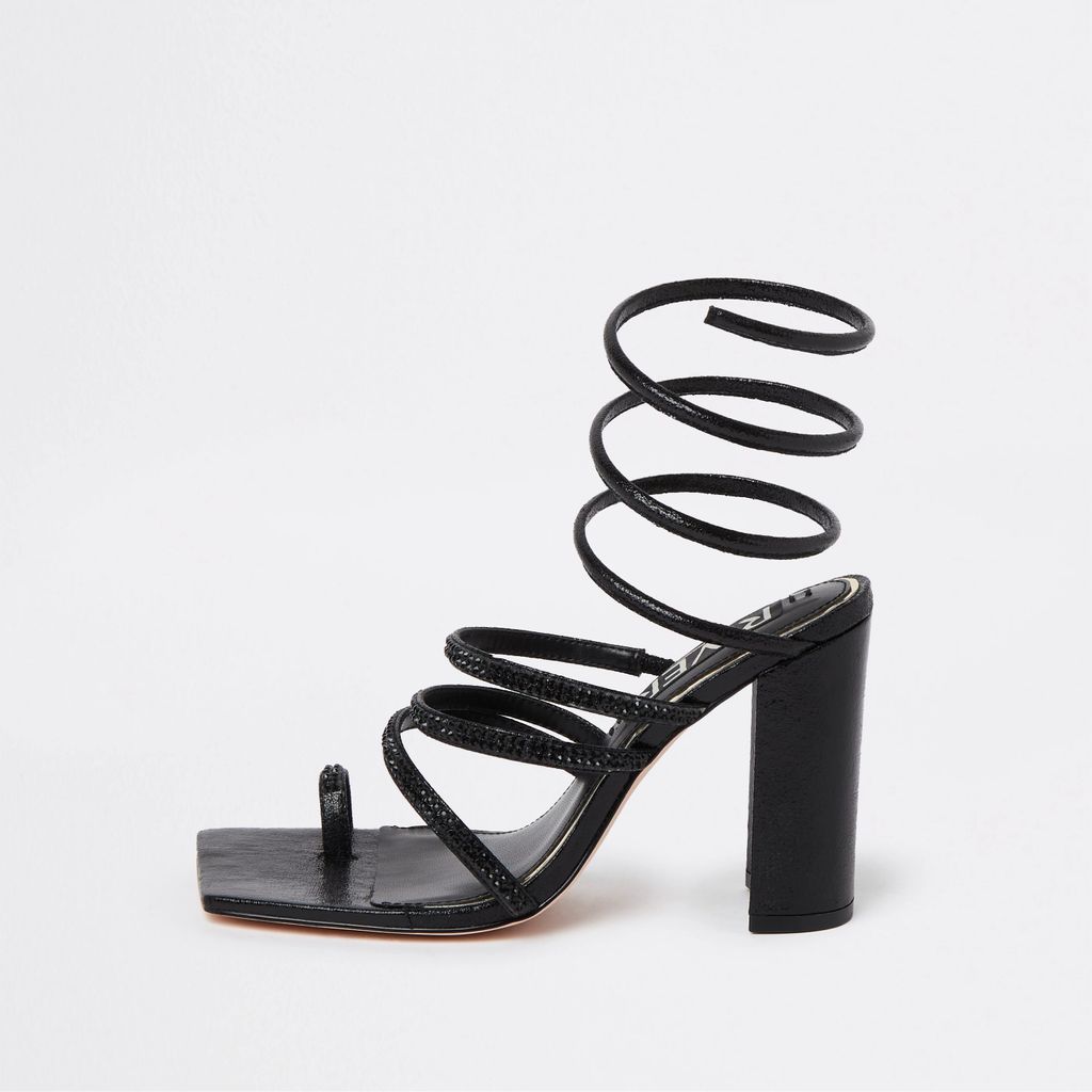 Womens Black strappy heeled sandals