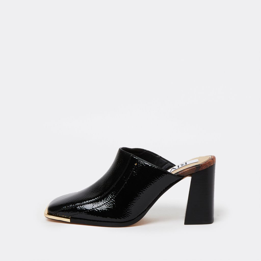 Womens Black square toe heeled mules