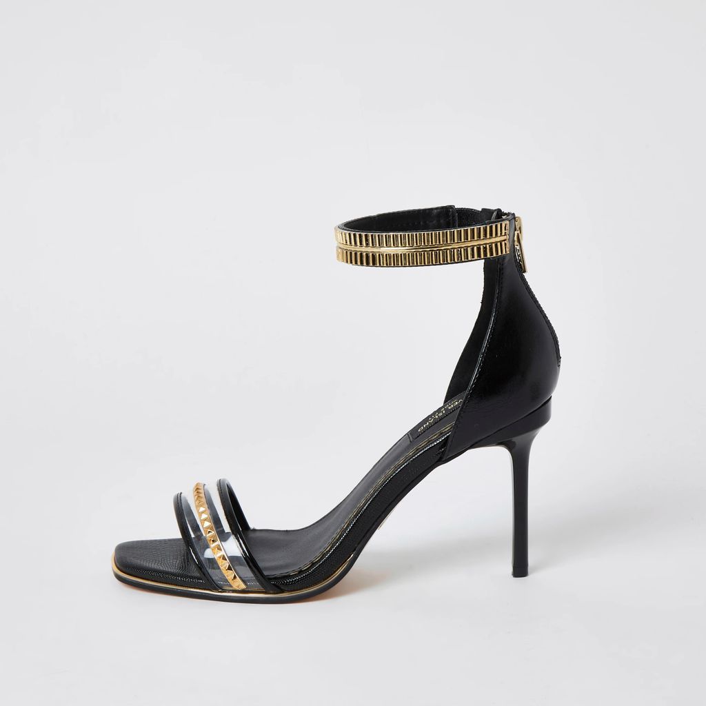 Womens Black embellished heeled sandals