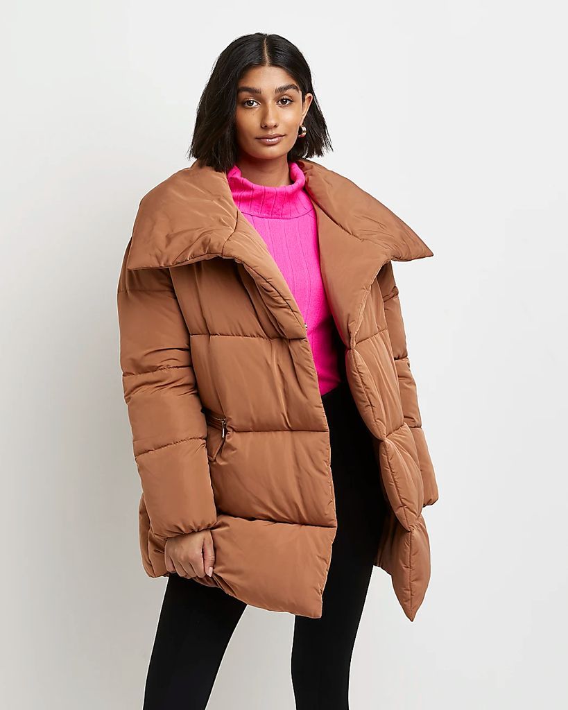 Womens Brown oversized puffer coat